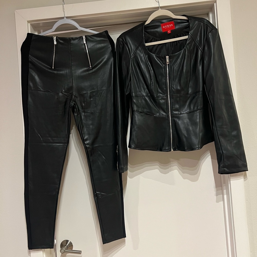 GUESS Women's Leather Jacket and pants. Soft leather. Medium jacket/Large pants